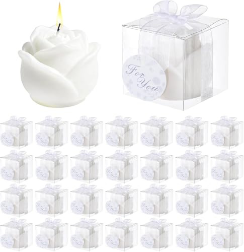 30 Stück Mini Rosenkerzen Weiß, Gastgeschenke für Hochzeit & Geburtstag