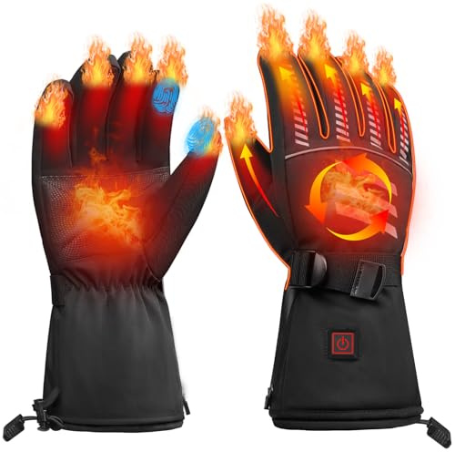 Thotvend Gants Chauffants Rechargeables 7.4V 3000mAh - Gants de Ski et Moto Chauffants Homme Femme - 3 Niveaux de Chauffage, Imperméables, Tactiles - pour Randonnée, Chasse, Randonnée Hivernale, XL