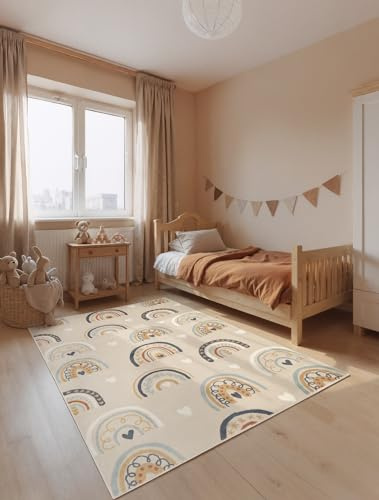 Hanse Home Adventures Kinderteppich Bowie - Kinderzimmerteppich Regenbogen, Herz Motive, Bogen, Spielteppich Bunt, Junge, Mädchen, Teppich Kinderzimmer, Wohnzimmer - Beige Mulitfarben, 160x235 cm