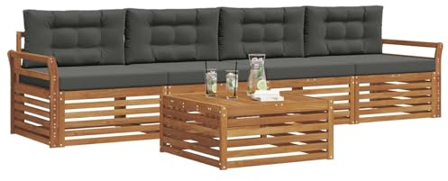 vidaXL Outdoor-Sofagarnitur mit Kissen 5 pcs Natur und Anthrazit, Gartenlounge, modernes Outdoor-Sofa, Sitzmöbel für die Terrasse, langlebige Komfort-Einheit