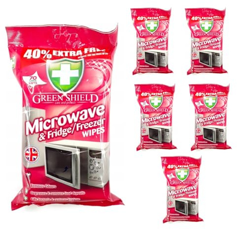 Green Shield Microwave & Fridge Freezer Cleaning Wipes, 70 Large Sheets, Kitchen Appliance Cleaner for Grease, Food Residue & Odour Removal, Multi-Surface Disposable Wipes (Pack of 6)
