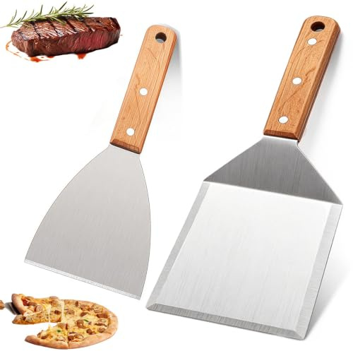 Spatule Plancha,2 Pièces Spatule Cuisine Inox,Grattoir Plancha,Spatule Barbecue,Accessoire Plancha,Pour Plancha et Grill – Pour Retourner Burgers, Pizzas, Steaks et Plus Encore (2 Pcs Différentes)