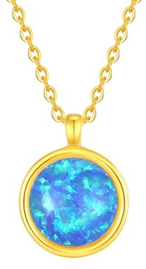 Wycian Halskette Damen Elegant Gelbgold mit Weißer Opal, Einfach Halskette Zart Damen, 40+5 cm/15.7+1.9 inch