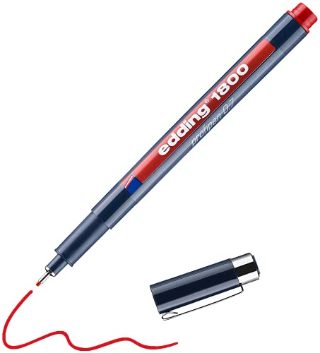 edding 1800 Präzisionsfeinschreiber - rot - 1 Stift - Linienbreite 0,7 mm - Fineliner zum präzisen Schreiben und Skizzieren - feine, metallgefasste Spitze - Lineal- und schablonengeeignet