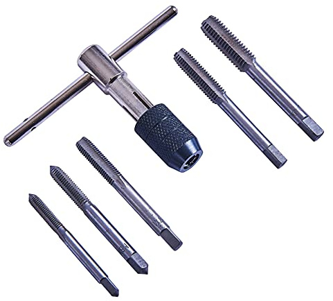 Amtech 6pc Tap Wrench Set, Heat-Treated Alloy Steel with T-Handle Grip, Ideal for Precision Threading in Metal and Plastic