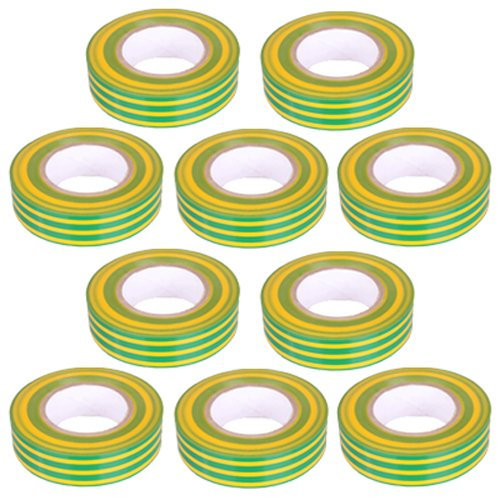 10 Stück PVC Isolierband Klebeband 10 Meter lang 15 mm breit -gelb/grün-