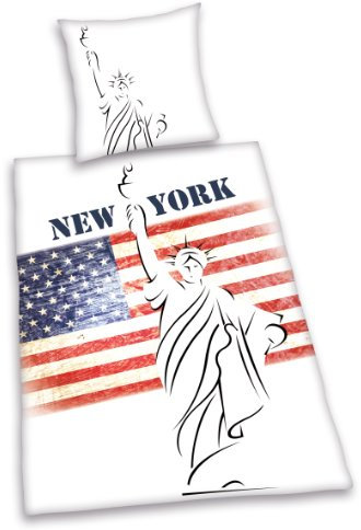 Herding 445918050412 Bettwäsche New York Freiheitsstatue, Kopfkissenbezug 80 x 80 cm und Bettbezug 135 x 200 cm, 100% Baumwolle, Renforce