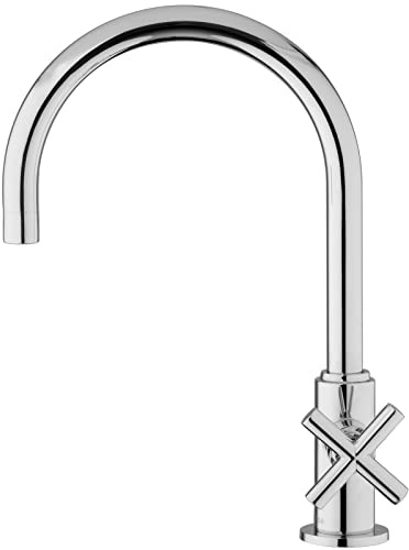 PaulGurkes Kaltwasser Standventil Armatur mit Kreuzgriff extra groß, Messing verchromt, schwenkbarer Auslauf, für Waschbecken, 1 Wasseranschluss