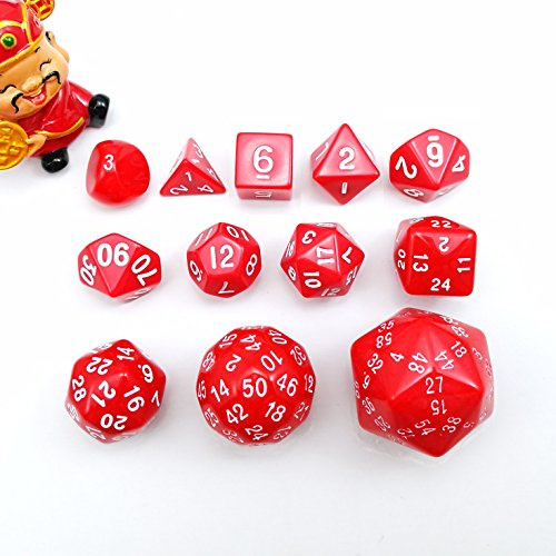 Bescon Vollständige Polygonal Polyedrische Würfel Set 12pcs D3-D60, Dungeons und Dragons Würfel Set D3 D4 D6 D8 D10 D% D12 D20 D24 D30 D50 D60 Rot Farbe