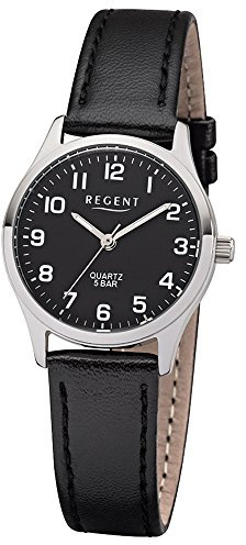 Regent Damen-Armbanduhr Elegant Analog Leder-Armband schwarz Quarz-Uhr Ziffernblatt schwarz UR2113416