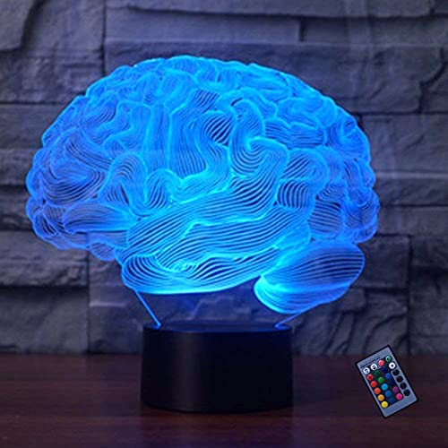 YTDZLTD Kreative 3D Gehirn Nacht Licht 16 Farben Fernbedienung Touch Schalter Dekor Lampe Optische Täuschung LED Lampe Tisch Kinder Geburtstag Weihnachten Geschenke