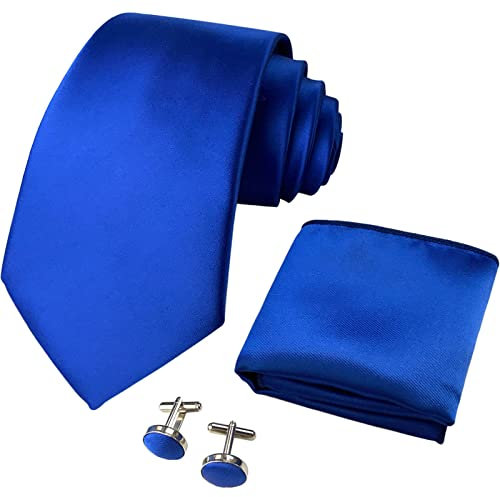CANGRON Herren Königsblau Krawatte Set Krawatte mit Einstecktuch Manschettenknöpfe Geschenkbox DLSC8BL