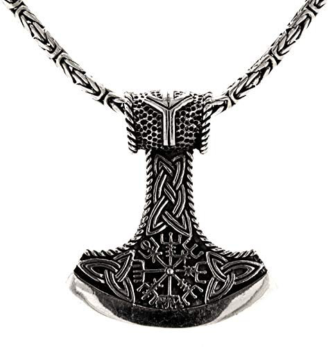 Kiss of Leather Thorshammer Anhänger aus 925 Sterling Silber mit runder Königskette aus 925 Sterling Silber, 2.5 mm dick, 45-65 cm lang (55) Si.347