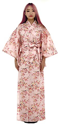 Kimura Jitsugyo Damen Kyoto Traditioneller leicht zu tragender Kawaii Yukata Bademantel (japanischer lässiger Kimono) Set 2, Weiß & Kirschblüten, Medium