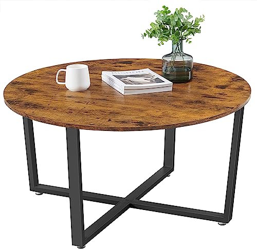 VASAGLE Round Coffee Table, Living Room Table, Industrial Style, Steel Frame, Easy Assembly, for Living Room, Bedroom, Rustic Brown and Black LCT88X
