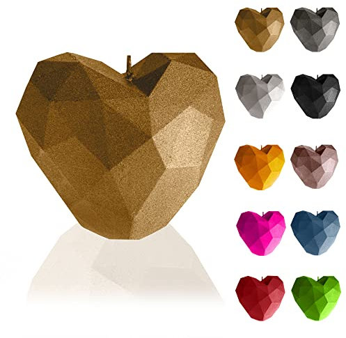 Candellana Kerze Herz Low Poly | Höhe: 8 cm | Klassisches Gold | Handgefertigt in der EU, 7,8 x 8 x 9 cm, 5903104880545
