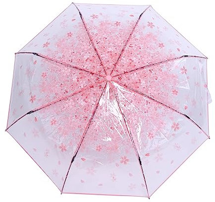 Lazmin Transparenter Sakura-Taschenschirm, klarer Regenschirm Cherry Blossom Fashionable Girls Rain Umbrella(Rosa)