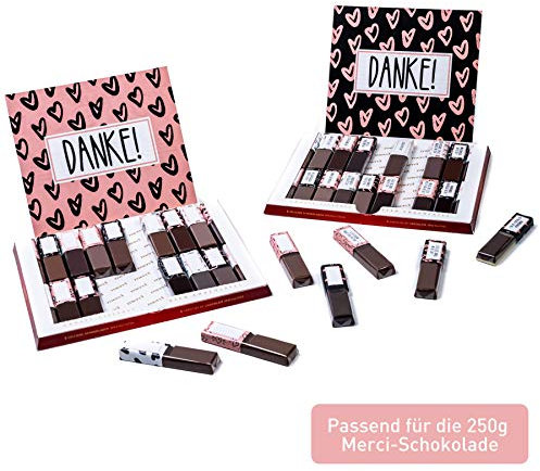 Aufkleber Set für Merci Schokolade - Liebevolles Geschenk für Sie & Ihn - Valentinstagsgeschenk mit Herz - Valentinsgeschenk (passend für 250g Box mit 20 Riegeln - Schokolade nicht enthalten)
