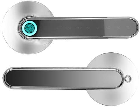 Biometric Lock, Fingerprint Door Lock Smart Electronic Digital Door Handle App Bluetooth Password Unlock Keyless Entry Lever (Chrome)