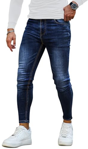 GINGTTO Vaqueros Hombre Skinny Fit Casual Ajustado Pantalón Vaquero Hombres Slim Fit Jeans Stretch Denim Jean for Men Azul 32W/30L
