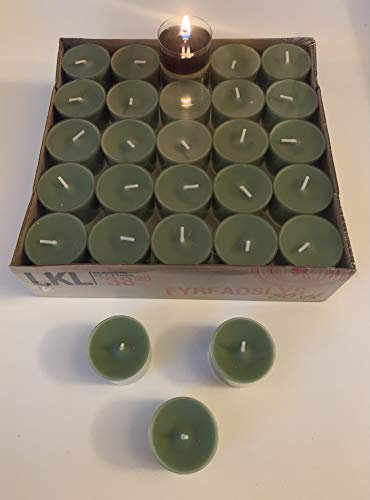 Dänisch Nightlights, Teelichter farngrün olivgrün 50er Box transparente Hülle Brenndauer ca. 8 Std.
