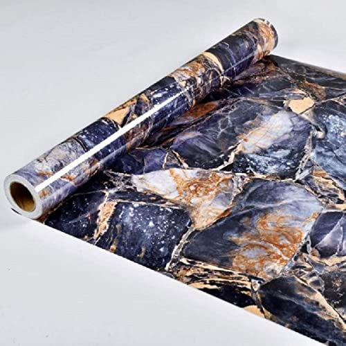 Marble Sticky Back Plastic Dark Blue Self Adhesive Wallpaper Granite Effect 30cm×2m Glitter Furniture Stickers Waterproof Peel and Stick Vinyl Film Kitchen Countertop Wall Door Decorative