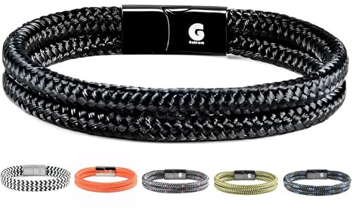 Segeltau Armband Geflochten Nautisch mit Magnetverschluss Seil Armbänder Maritim Surferarmband Galeara Noa (Noa Schwarz Premio, 195)