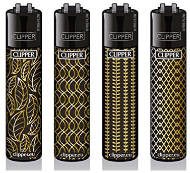 Clipper Classic Original Feuerzeuge 4er Set - Winter Kollektion 2021 + 1 Clipper DHOBIA Feuerzeug GRATIS (Medium - Gold Printing)