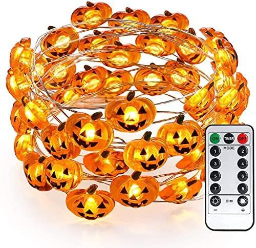 PhilzOps Halloween Lichterkette Kürbis, 4M 40 LED Orange Herbst Deko Lichterketten Batterie Innen Außen Wasserfest DIY Lichter mit Fernbedienung Timer für Gärten Hause Erntedankfest Weihnachten Party