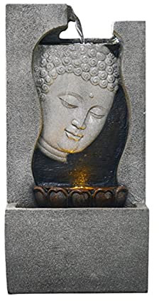 luckxuan Fontaine Interieur/Fontaine Fontaine d'eau du Visage de Buddha - Bouddha Tabletop Cascade Zen Fontaine avec Lampes à LED - Décor Zen Relaxant intérieur (Gris) Fontaine a Eau Decorative