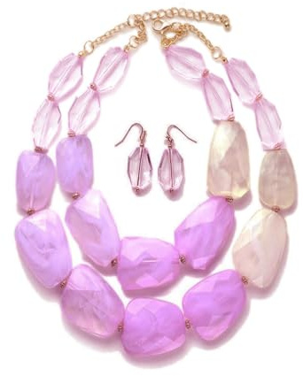 Secret for Longevity Lilac Iris Orchid Violet Lavender Pale Purple Colored Resin Big Chunky Statement Necklace