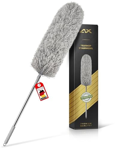 ALX Plumeau lavable en microfibre télescopique extensible jusqu'à 260 cm Nettoyage élégant pour une maison impeccable (gris)