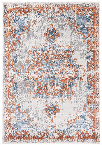 Mazovia Orientalisch - Vintage Teppich - Kurzflor - Weich Teppich für Wohnzimmer, Schlafzimmer, Esszimmer - ÖKO-TEX Wohnzimmerteppich – Kurzflorteppich - Terracotta Blau Creme 80 x 150 cm