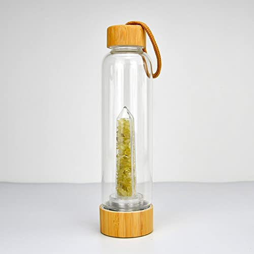 BiiKoon Healing Crystal Water Bottle,550ml Gemstone Infused Energy Water Bottle Natural Quartz Gravel Sport Drinks Bottle Removable Crystal Quartz Glass Cup (Color : Citrine, Size : 550ml)
