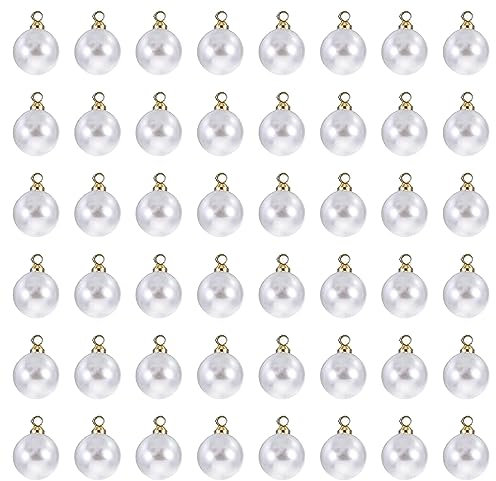 YIEUR 100 Stück Süßwasserperlen Weiß Kunst Charms, 8mm Lose Plastik Weiß runde Perlen mit Anhänger, Tropfen Form Imitationsperlen Anhänger mit Metall Loch zum Schmuck Basteln (runde)