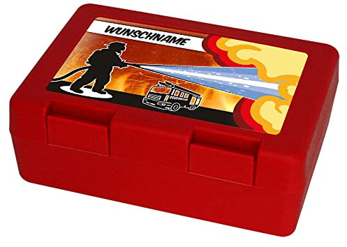 Eurofoto Brotdose personalisiert mit Namen und Motiv – Feuerwehr | Brotbox mit Wunschnamen