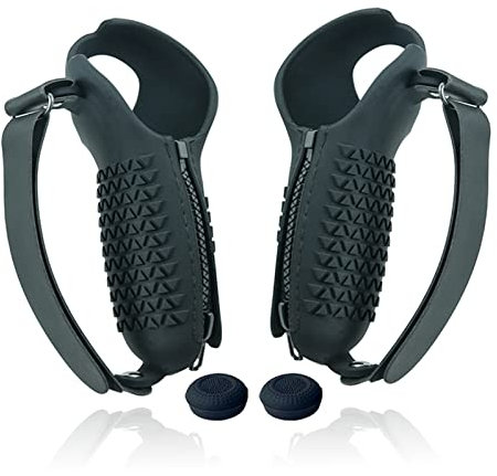 Controller-Griffe-Abdeckung, Silikongel, Griff-Controller, Hautschutz, verstellbare Controller-Riemen, kompatibel mit PICO 4 VR Zubehör (schwarz)