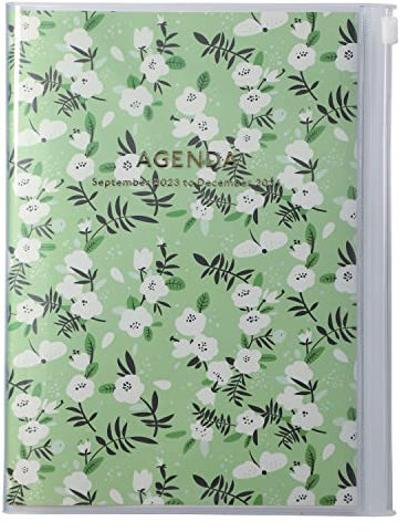 MARK'S 2023/2024 Taschenkalender A5 vertikal, Flower Pattern, Green: Von September 2023 bis Dezember 2024