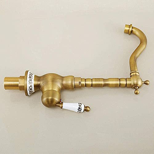 Antiguo Cuenca de latón Grifos de latón Cubierta Montado Baño Rotar Fregadero Vintage Porcelana Faucet Faucet Agua Mezclador Grifo Grúa Bronce Grifo
