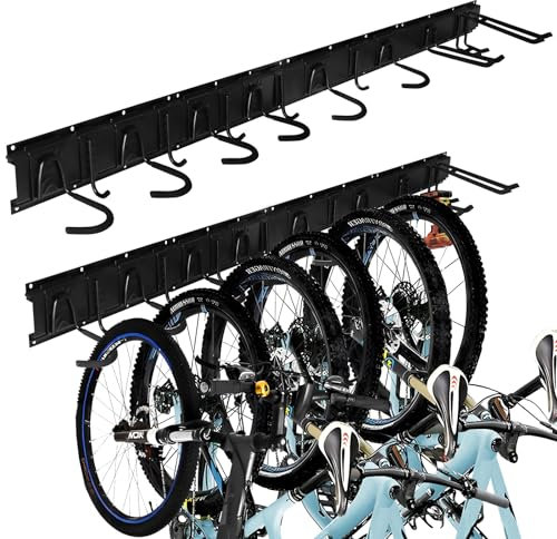 EXLECO Support Mural pour Vélos et Casque Support de Vélo Réglable avec 6 Rack Vélos 5 Casque Crochets 2 Crochet pour Garage, Range Velo Mural Crochet de Vélo pour Vélos de Route ou de Montagne