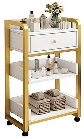 GRRICEPL Salon Trolley With Drawers, Barber Cart Storage Cabinet, Movable Beauty Locker, Beauty Organizer Spa Equipment (Color : White-Gold-B, Size : 80x44x34cm)