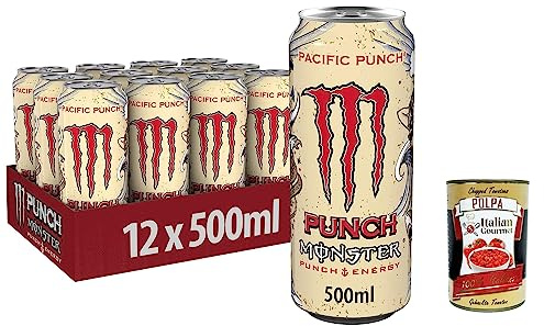 Italian Gourmet Bevanda Energetica Pacific Punsch, Energy 24 x 500ml | Gusto lampone, guava e ciliegia, koffeinhaltig, fruchtig-prickelnd, gut, Gesamtnettogewicht 12 L + Kostenlos Polpa 400g