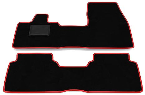 Fußmatten kompatibel mit BMW i3 2013-2020 Roter Rand, maßgeschneiderte Automatten Set, Velours, Autoteppich