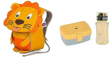Affenzahn Kleiner Freund Kindergarten-Rucksack & LÄSSIG Brotdose & Trinkflasche Set - Lunch Set mit Lunchbox und Trinkflasche (460 ml)/About Friends Lion