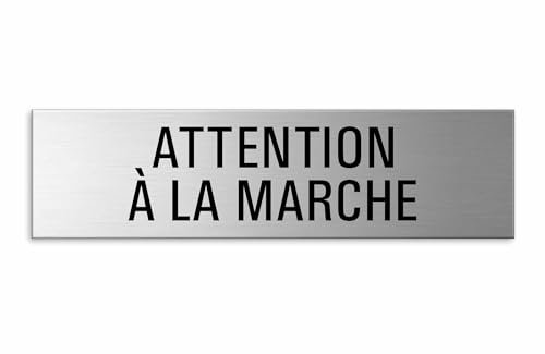 Plaque Attention à la marche 150x40 mm Aluminium brossé Aspect Acier inox auto-adhésif