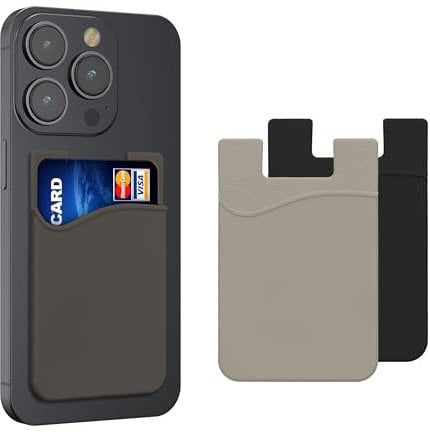 kwmobile 3x Porta carte di credito per Cellulare - Tasca Adesiva in Silicone per Tessere Carte Badge - Taschino Autoadesivo per Cover - nero/grigio/grigio chiaro 8,5x5,5cm