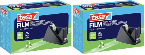 tesa Easy Cut Economy Klebebandabroller mit ecoLogo für Tische/Ökologischer Tischabroller mit Anti-Rutsch-Technologie für Klebefilm bis 10 m x 15 mm (Packung mit 2)