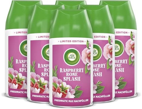 Air Wick Freshmatic Max Raumspray – Nachfüller für den Air Wick Freshmatic Max – Duft: Raspberry Rose Splash – 6 x 250 ml Nachfüller