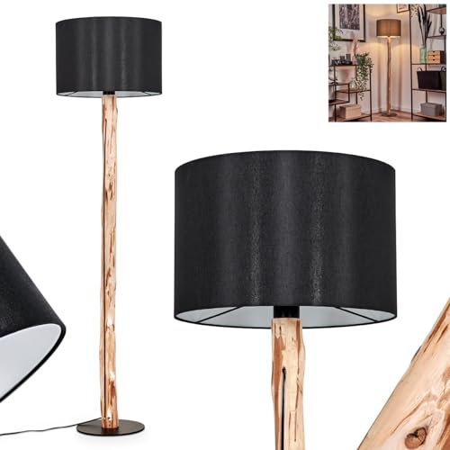 Stehleuchte Saladillo, moderne Stehlampe aus Holz/Metall/Stoff in Natur/Schwarz/Weiß, Leuchte im skandinavischen Design mit rundem Schirm (Ø 38cm) u. Fußschalter, Höhe 145cm, 1x E27, ohne Leuchtmittel