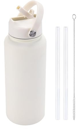 Somerway Trinkflasche Edelstahl mit Strohhalm, 1L Auslaufsichere Thermosflasche Isolierte Wasserflasche, BPA-Frei Isolierte Isolierflasche für Kinder, Sprudel, Sport, Uni, Schule, Fitness